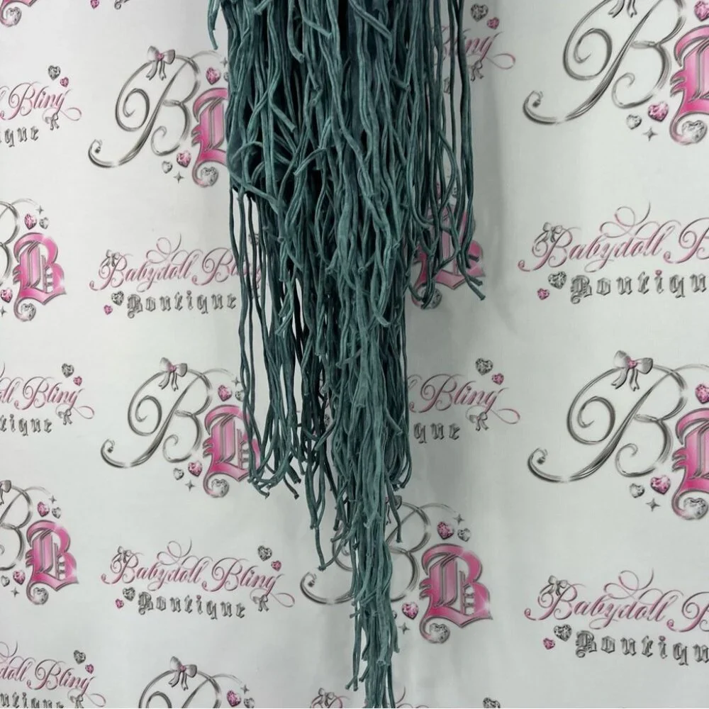 Scarf rhinestone tassels distressed tie dye blue Elegant Teal Fringe Scarf